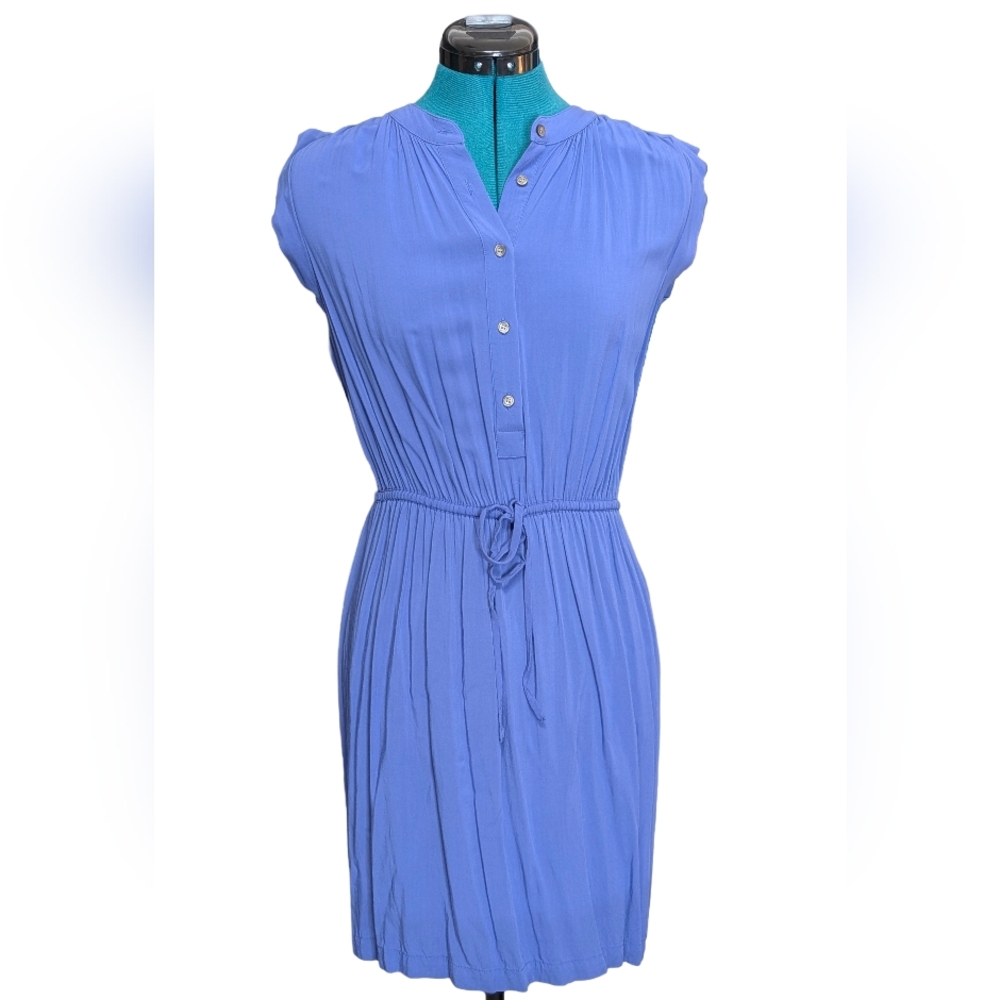 LOFT Button-Front Drawstring Periwinkle Shirt Dre… - image 1